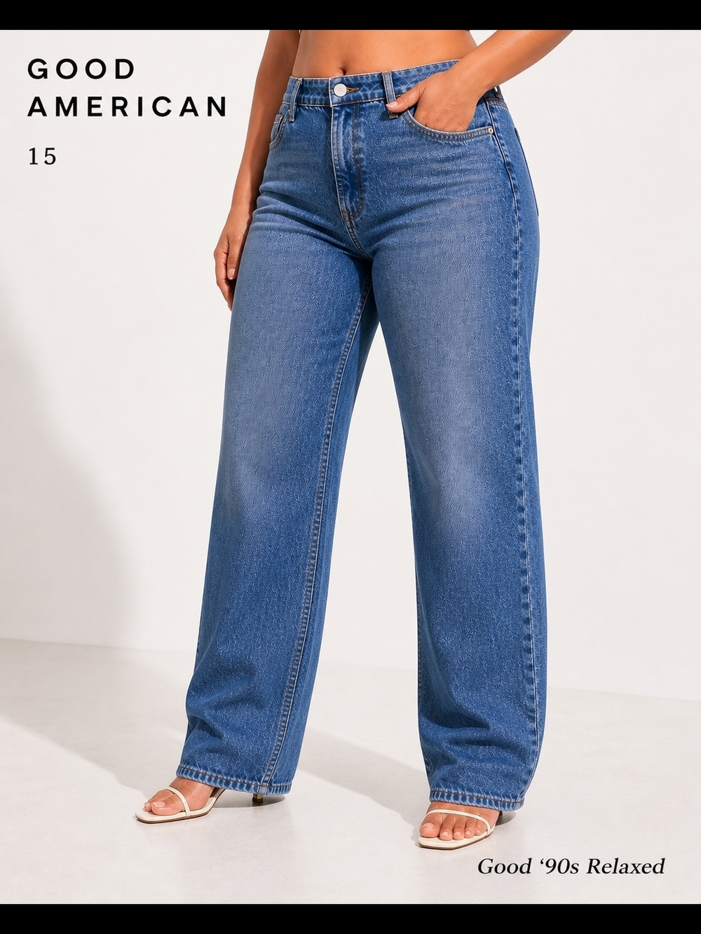Good American Good 90s Relaxed Denim Jeans Blue Mid Rise Straight Fit Size 15